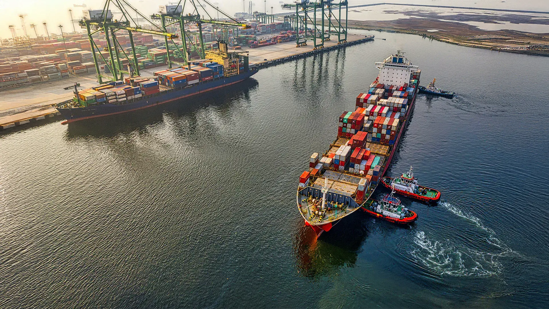 Container vessel underway near port